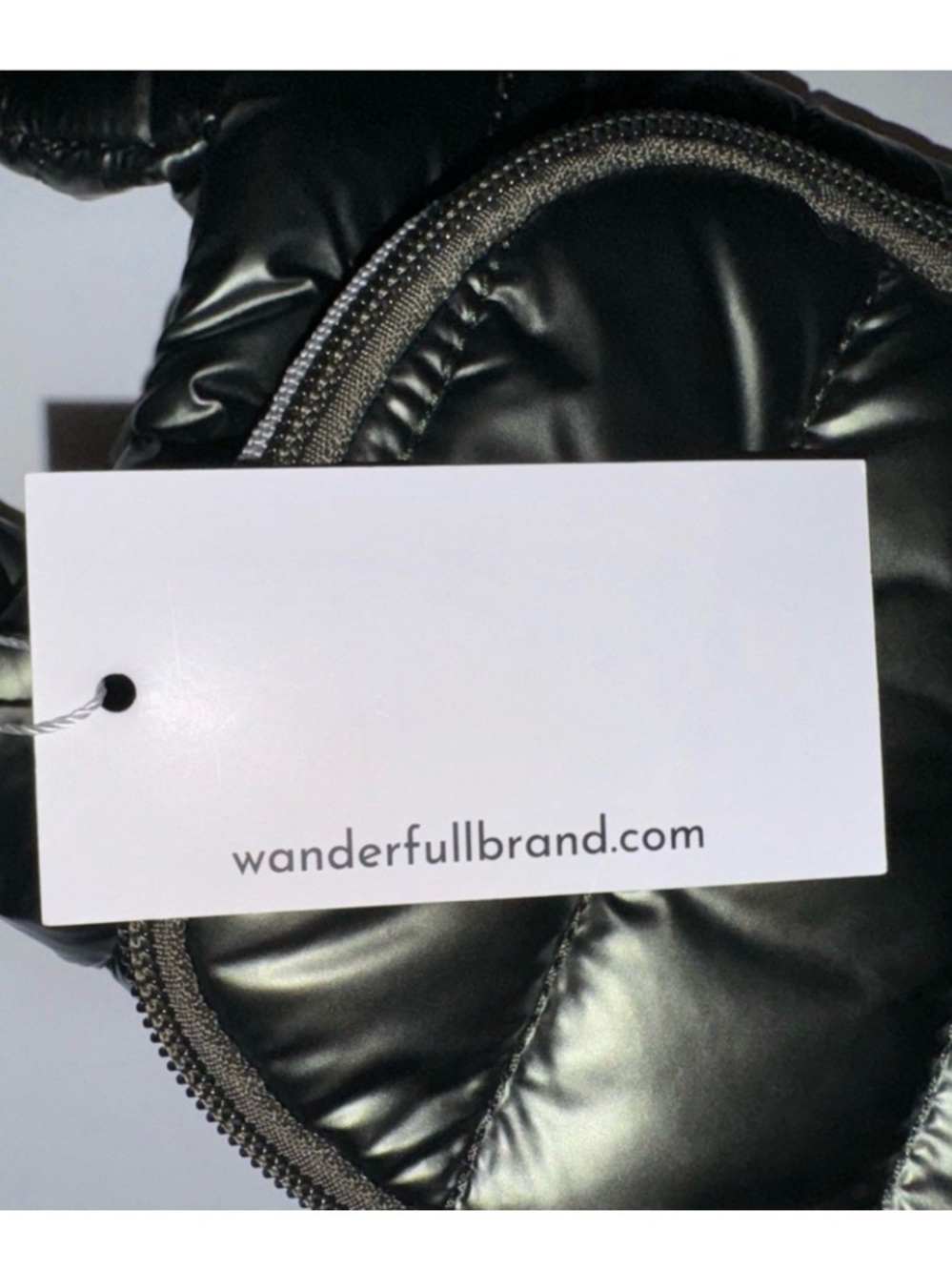 NWT•Wanderfull Hydro Bag•Shiny Black Quilted Sling Belt Bag•Missing Strap - Picture 3 of 7